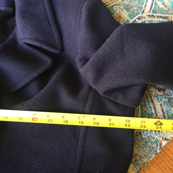 Real Comfort Wool Pea Coat Navy Blue Double Breasted L Vintage - Picture 9 of 12